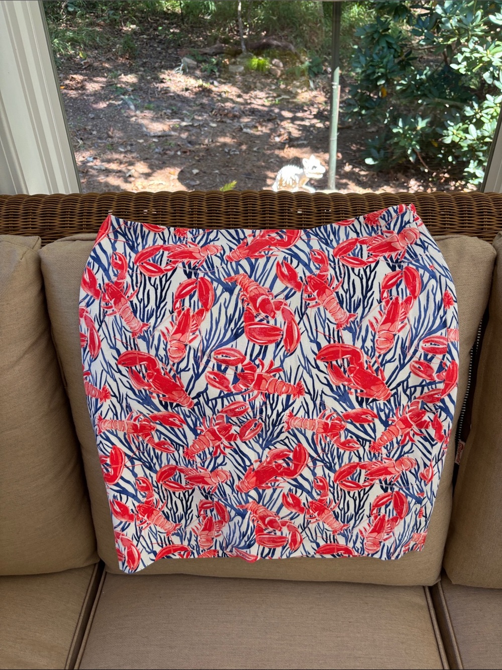 Talbots White Pencil Skirt with Red Lobster & Navy Seaweed Print